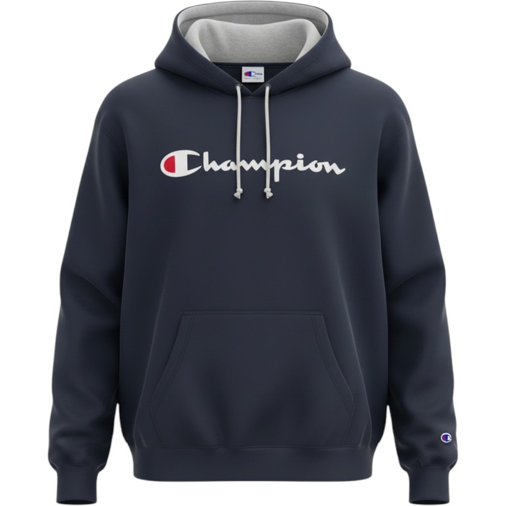Champion Powerblend Navy Blue Pullover Hoodie Screen Print Script Logo Size 2XL